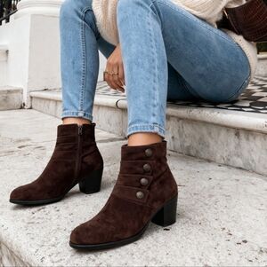 Dansko Dark Brown Suede Button Ankle Booties